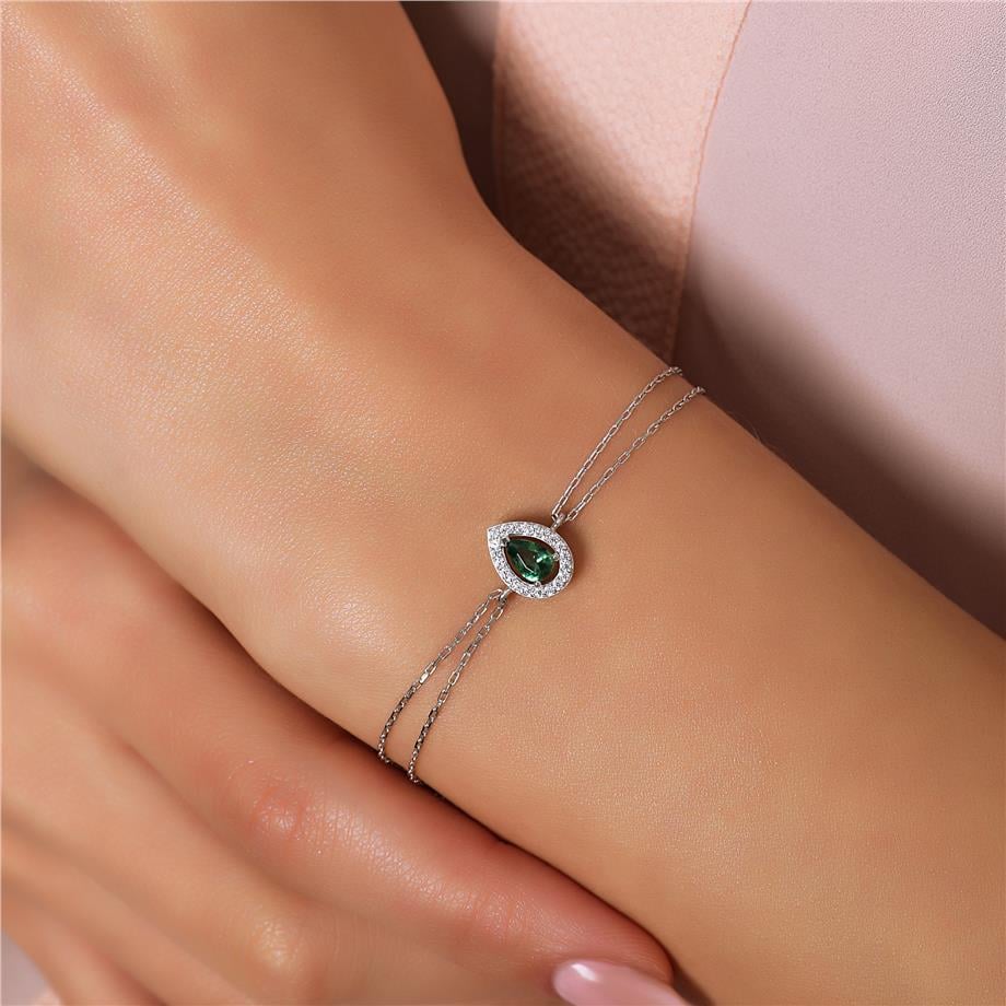 Pırlanta Montür Sentetik DamlaI Işıltısı Zümrüt  Bileklik