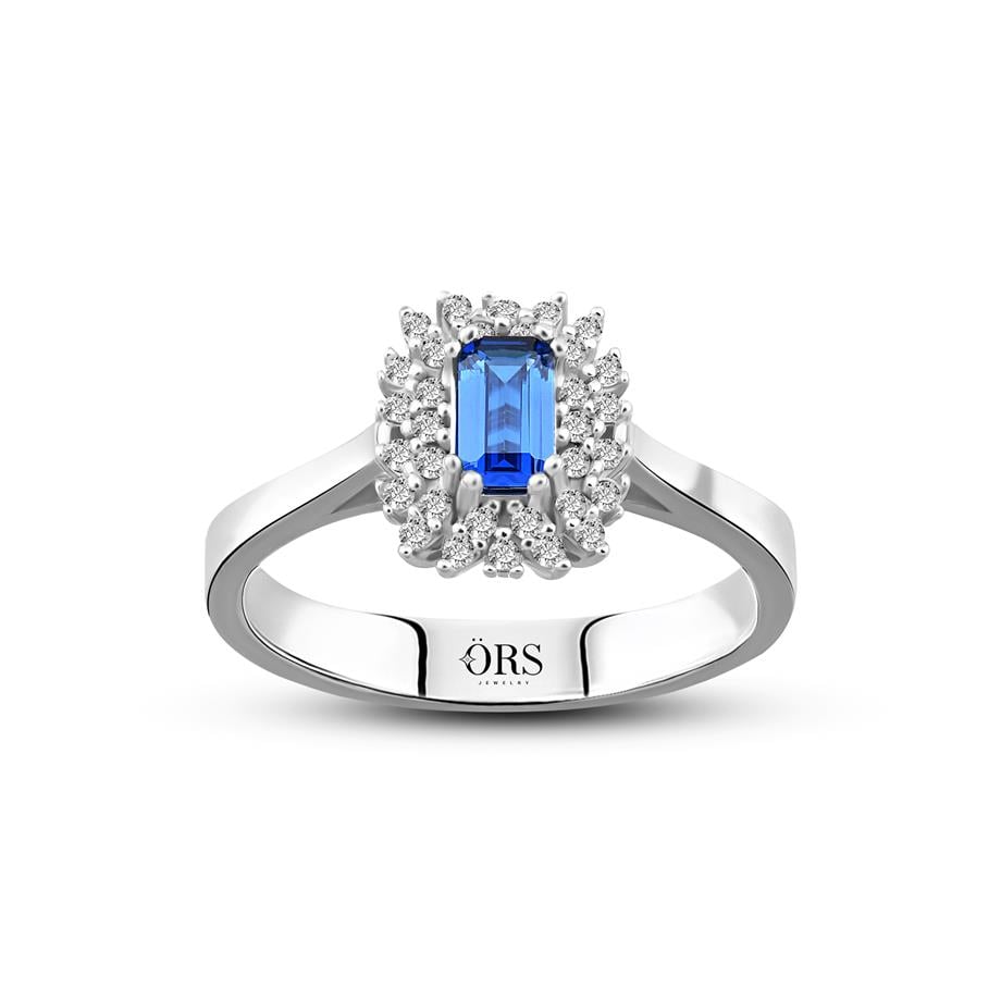 Pırlanta Montür Sentetik Emerald Safir  Yüzük