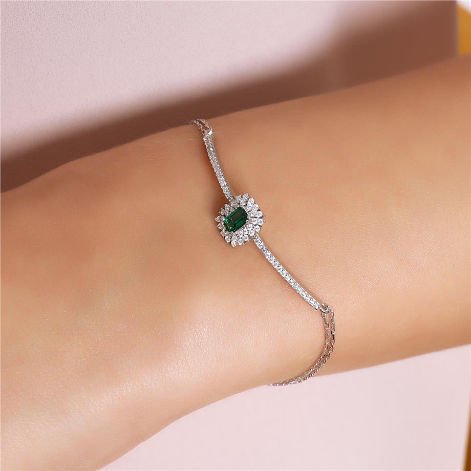 Pırlanta Montür Sentetik Emerald Zümrüt Bileklik