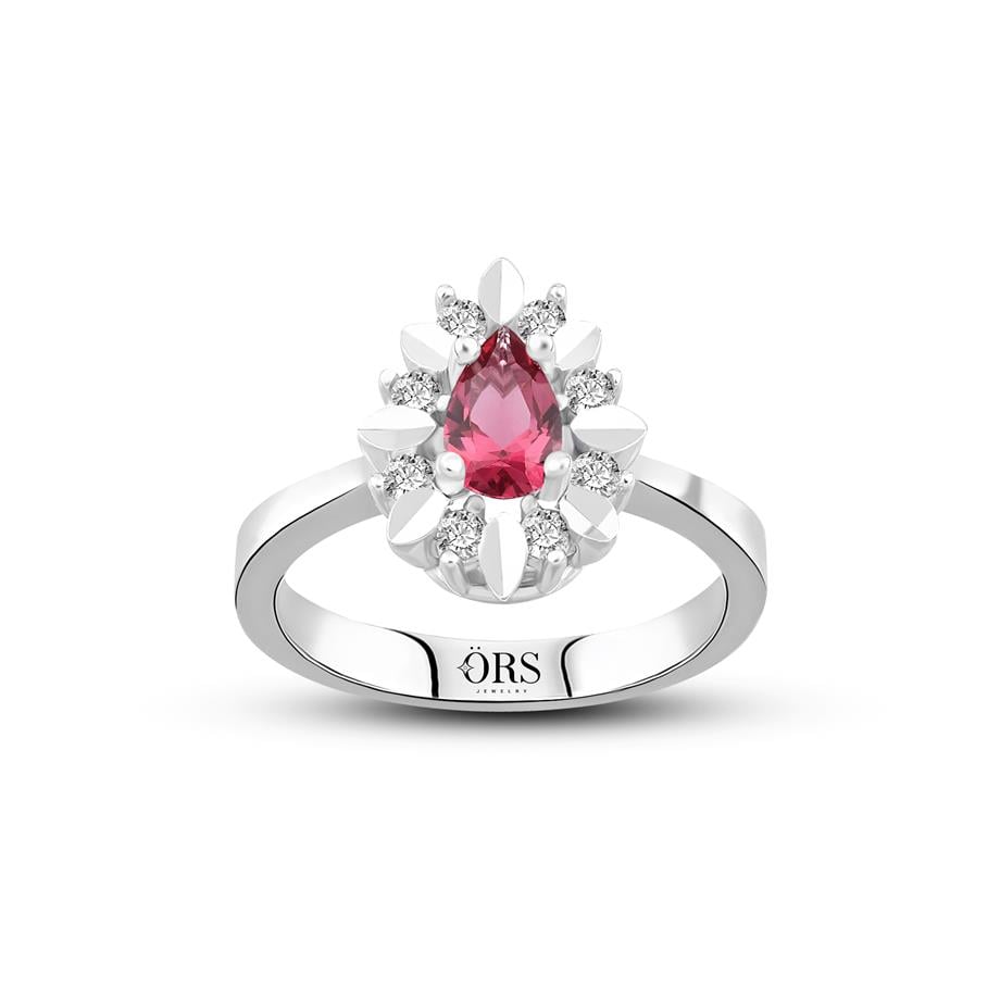 Pırlanta Montür Sentetik Kalemli Damla Yakut  Yüzük