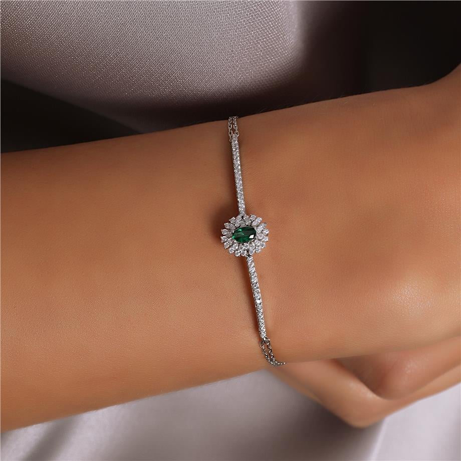 Pırlanta Montür Sentetik Oval Bileklik