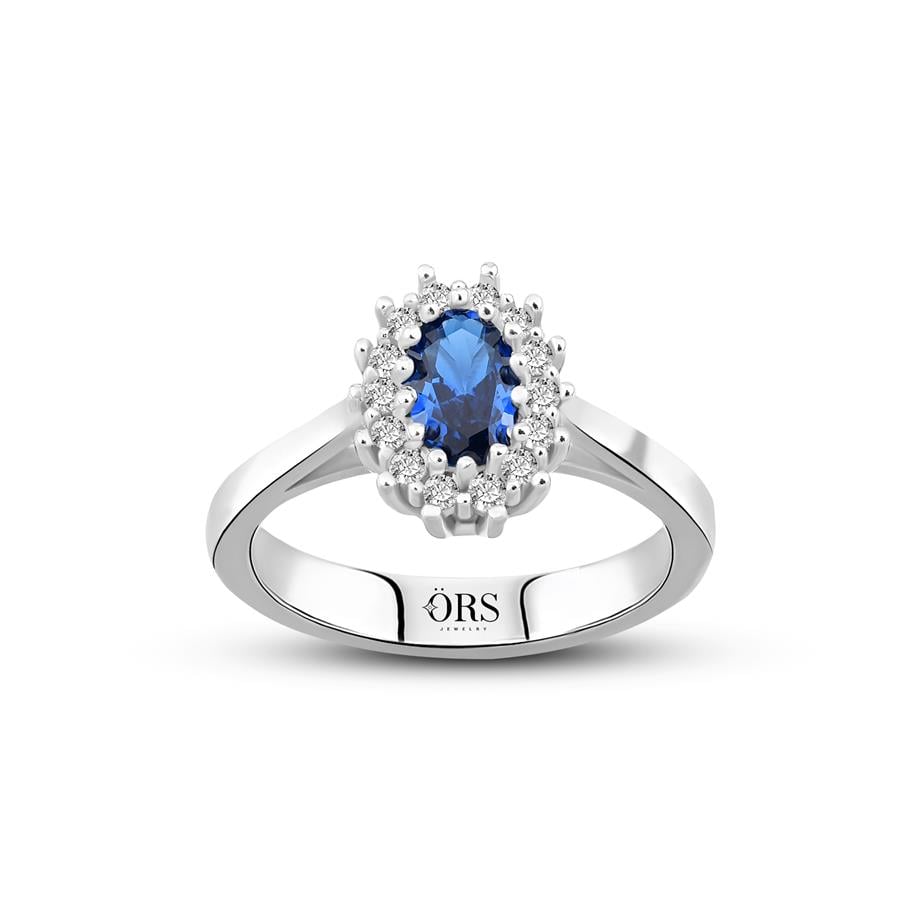 Pırlanta Montür Sentetik Oval Safir Yüzük