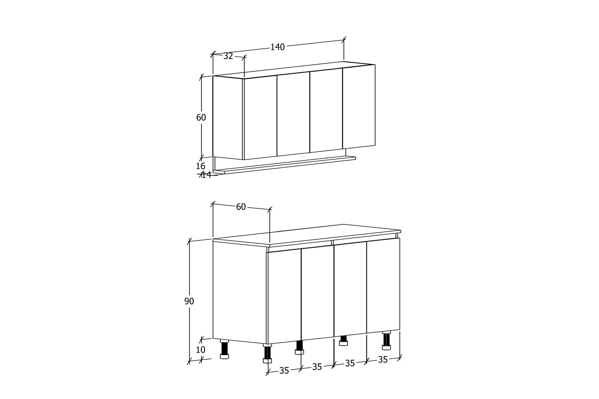 140 cm Venda Mutfak Dolabı, Mini Mutfak Dolabı, Çok Amaçlı Dolap