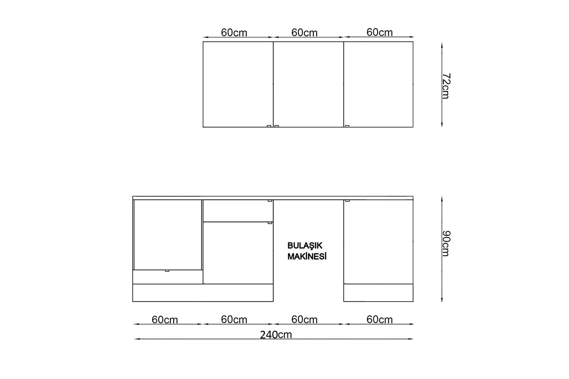 240 Cm %100 Mdf, Tezgahlı Wendy Mutfak Alt-Üst Takım Sepet-Beyaz