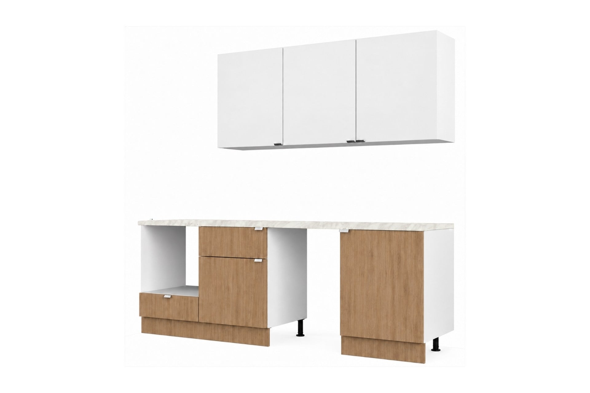 240 Cm %100 Mdf, Tezgahlı Wendy Mutfak Alt-Üst Takım Sepet-Beyaz
