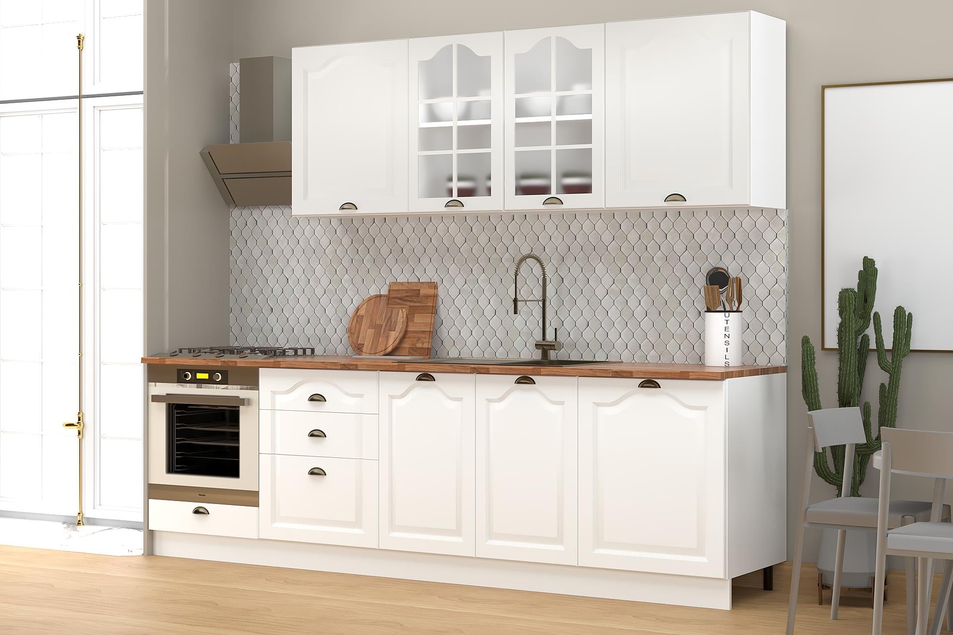 270 Cm Greena White Tezgahlı %100 Mdf Hazır Mutfak Dolabı