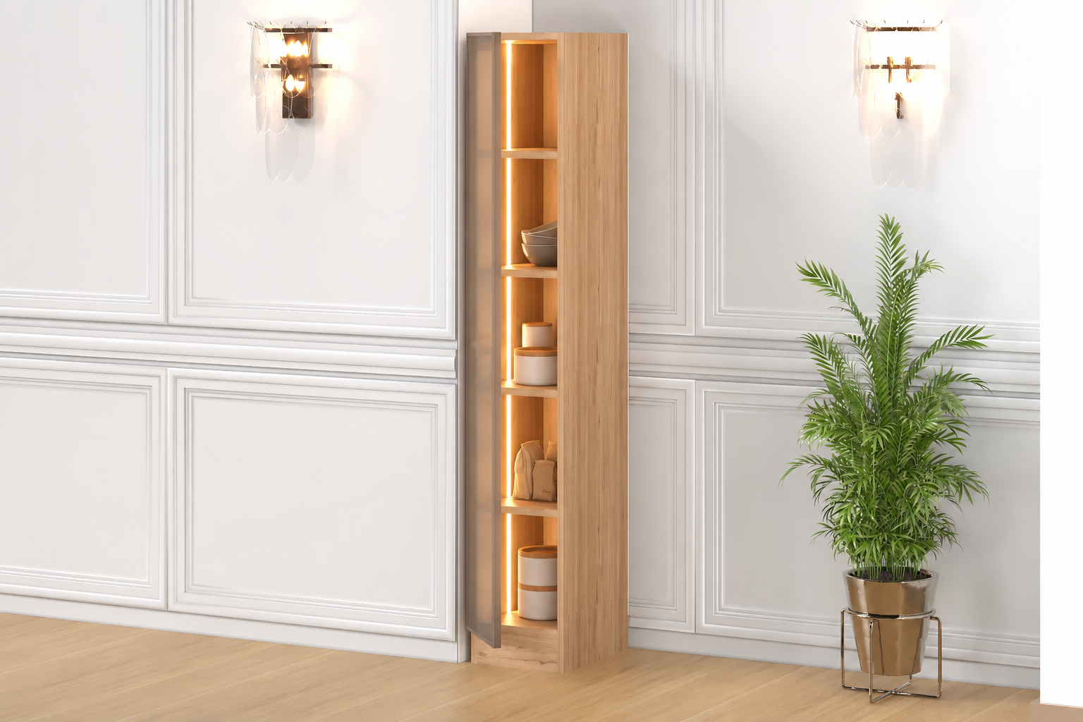 30 CM LEDLİ BROWN ÇOK AMAÇLI BOY DOLABI, ÇOK AMAÇLI DOLAP