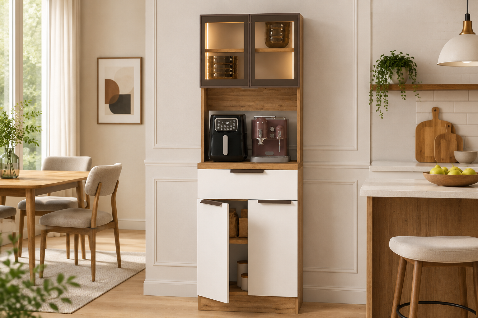 60 CM LEDLİ BROWN ÇOK AMAÇLI BOY DOLAP, ÇOK AMAÇLI DOLAP