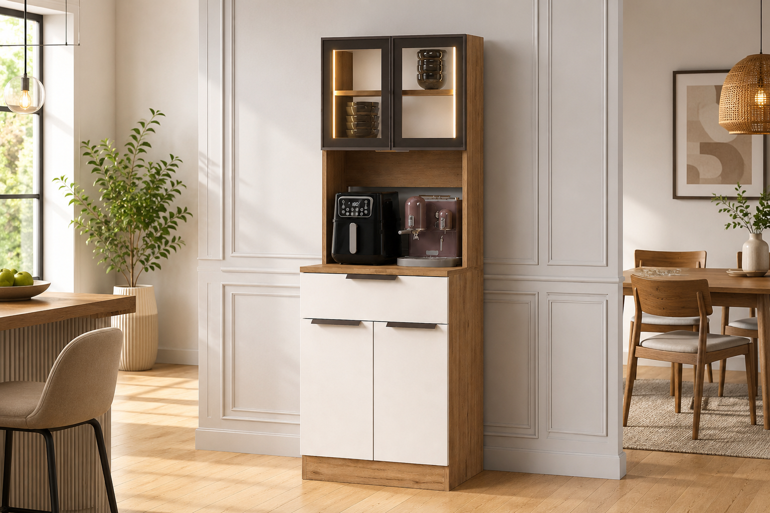 60 CM LEDLİ BROWN ÇOK AMAÇLI BOY DOLAP, ÇOK AMAÇLI DOLAP