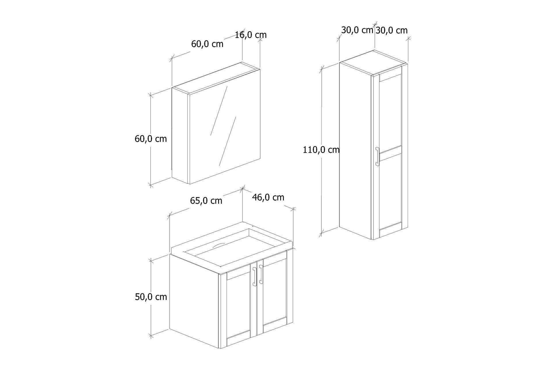 65 cm Riva Banyo Dolabı + 30 cm Riva Boy Dolabı
