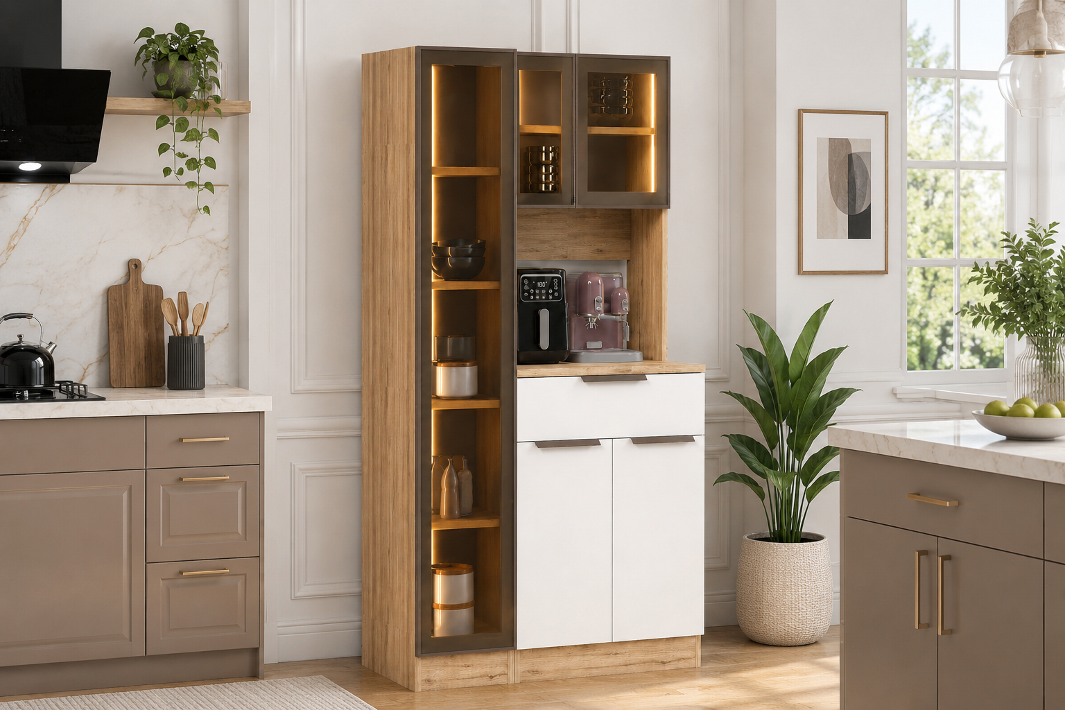 90 CM LEDLİ BROWN ÇOK AMAÇLI DOLAP