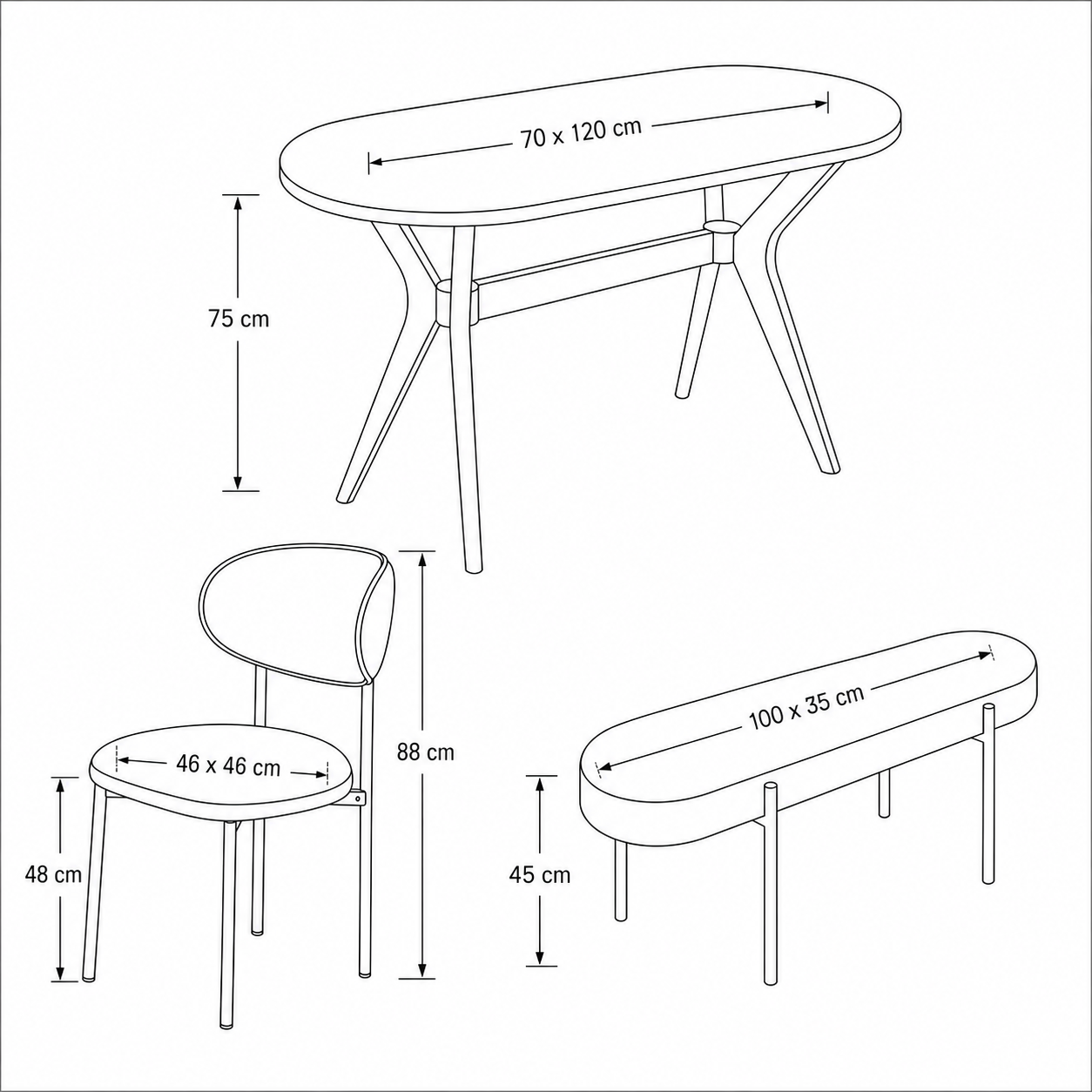 Bing 70x120 Masa Sandalye Bench Takımı