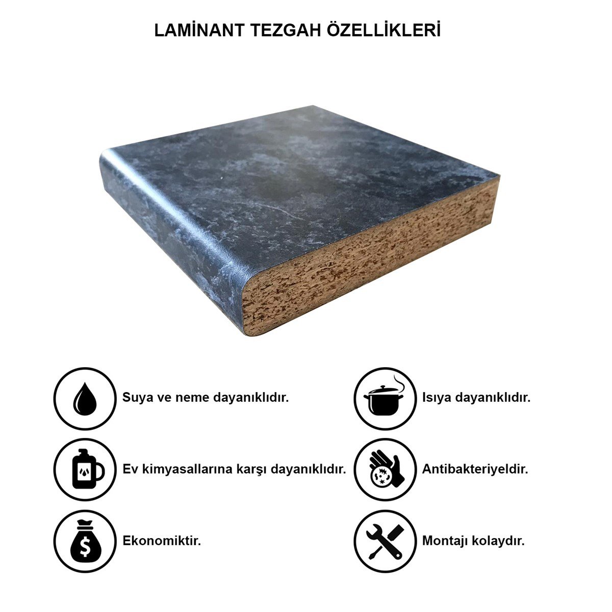 LAMİNANT TEZGAH 241CM SİYAH