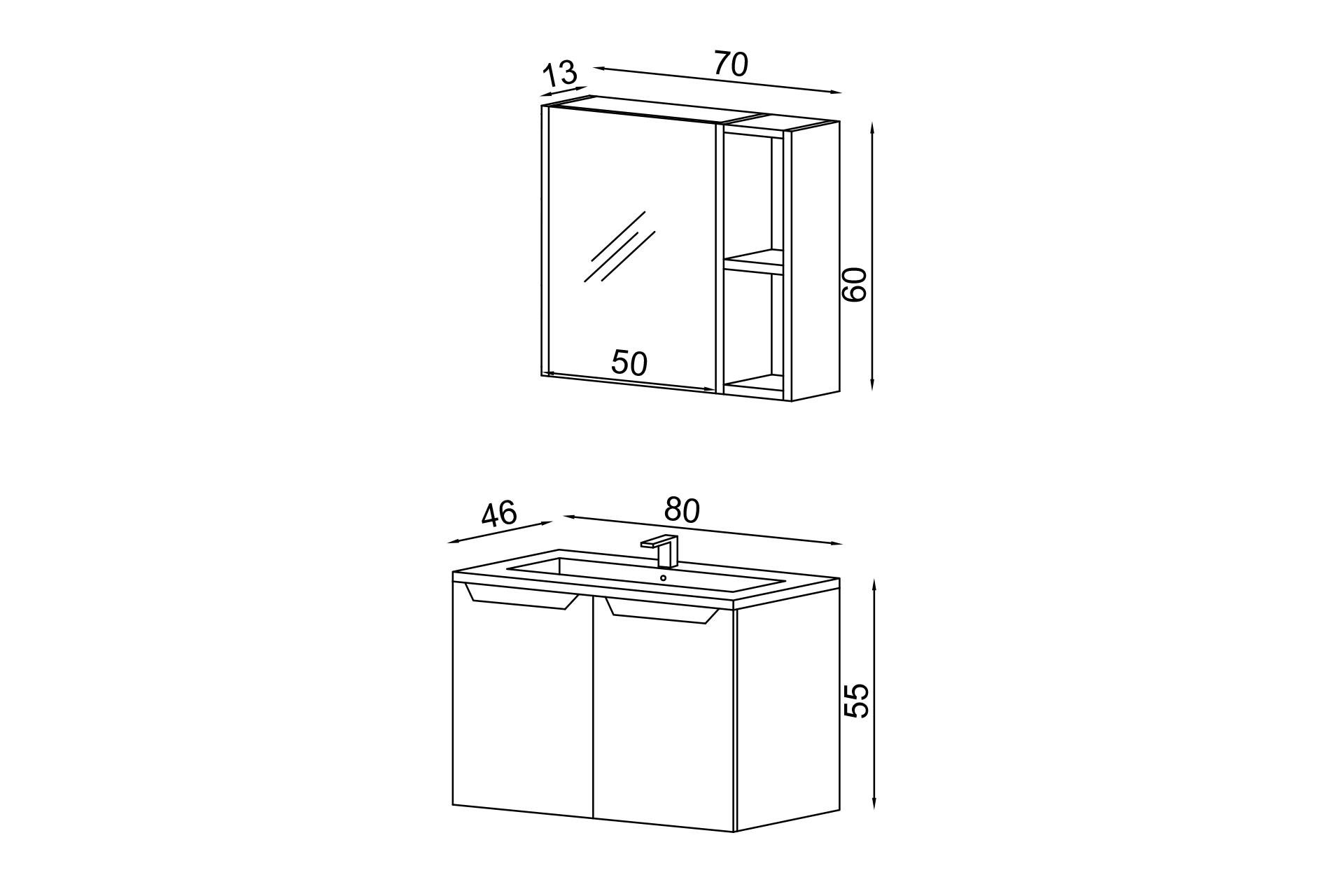 Terio 80 Cm Banyo Dolabı