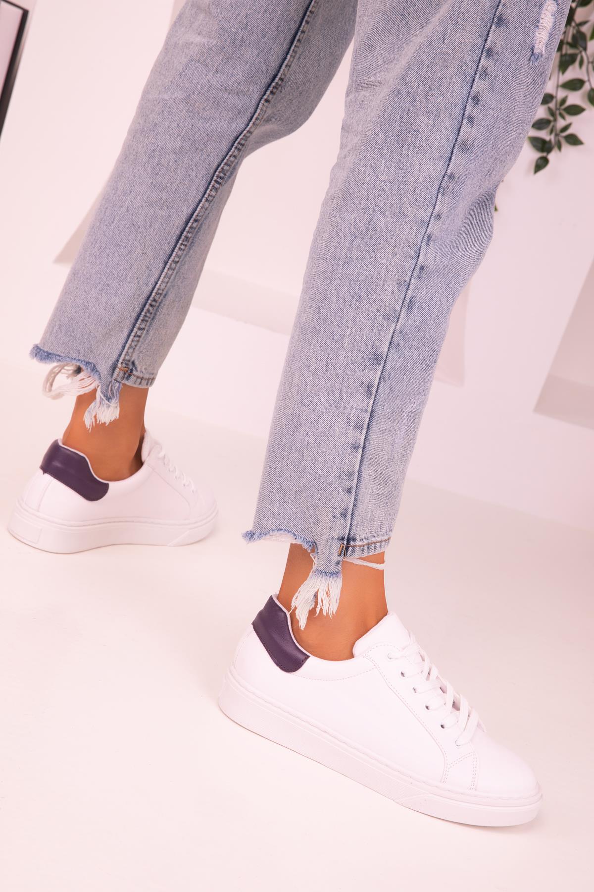 Jessia Beyaz-Mor Kadın Sneaker 14395