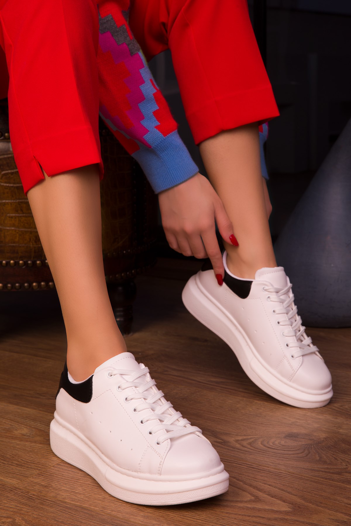 Sasha Beyaz-Siyah Kadın Sneaker 15732