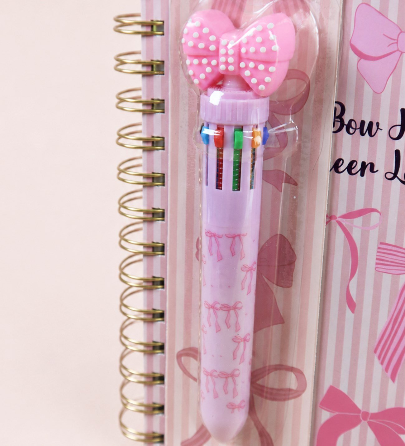 2569 18*22 cm. 4 Bölmeli 100 yaprak Kurdela Tasarımlı Çizgili defter ve 10 renk Tükenmez Kalem Set 