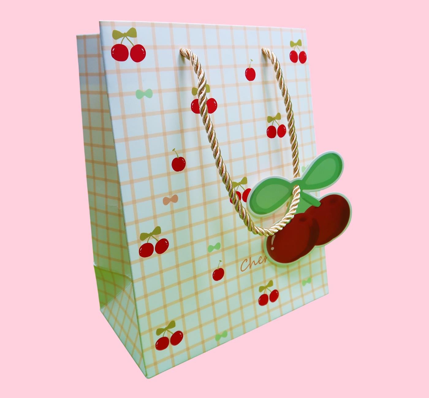 Bam 2104 Kiraz Tasarımlı Karton Çanta 23x18x10 cm x12