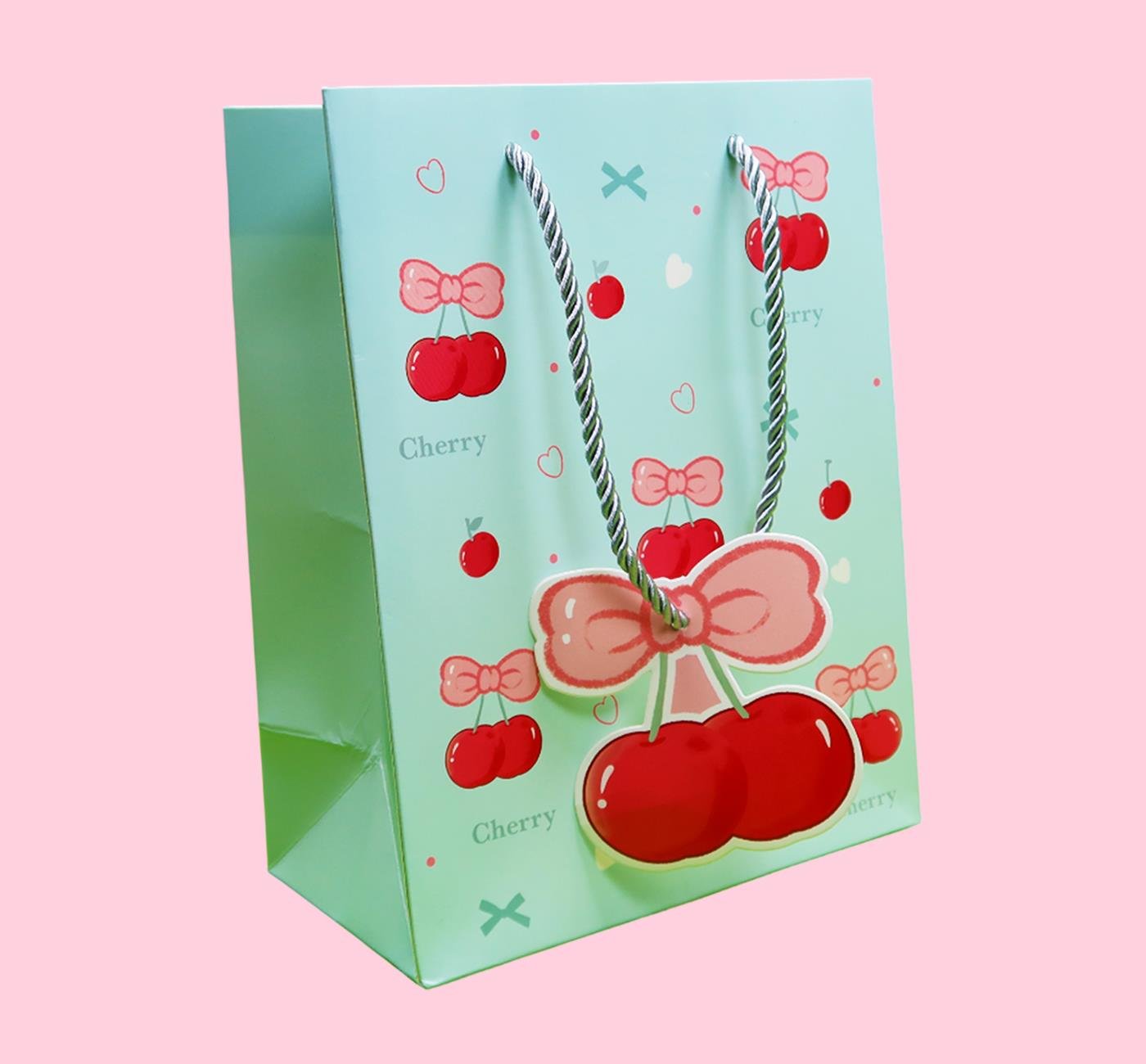 Bam 2104 Kiraz Tasarımlı Karton Çanta 23x18x10 cm x12