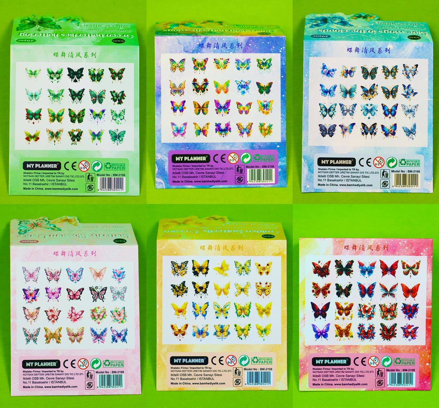 Bam 2108 Kelebek Desenli 6 model 20 li Şeffaf Sticker x12