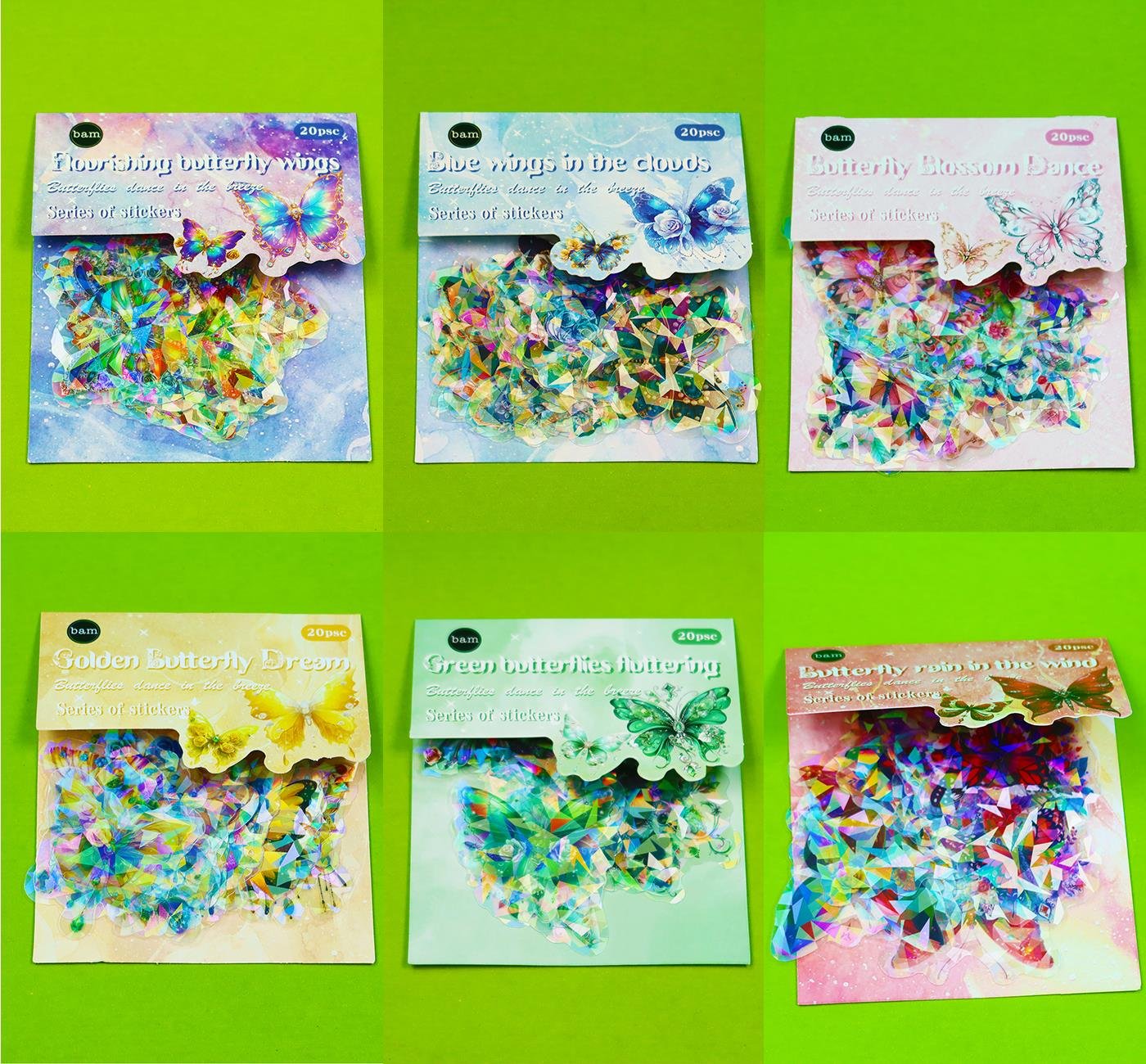Bam 2108 Kelebek Desenli 6 model 20 li Şeffaf Sticker x12