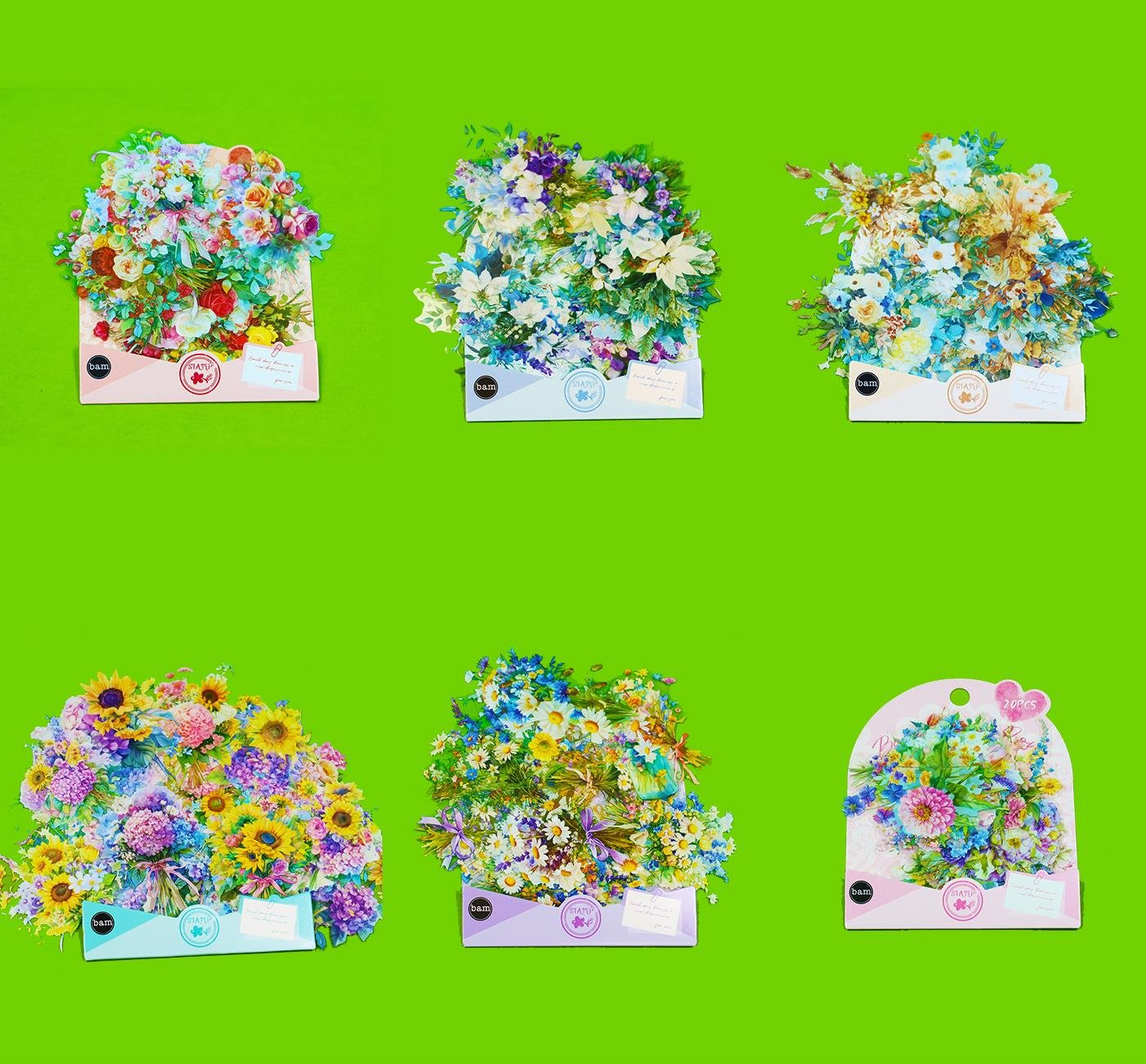 Bam 2109 Çiçek Desenli 6 model 20 li Şeffaf Sticker x12 