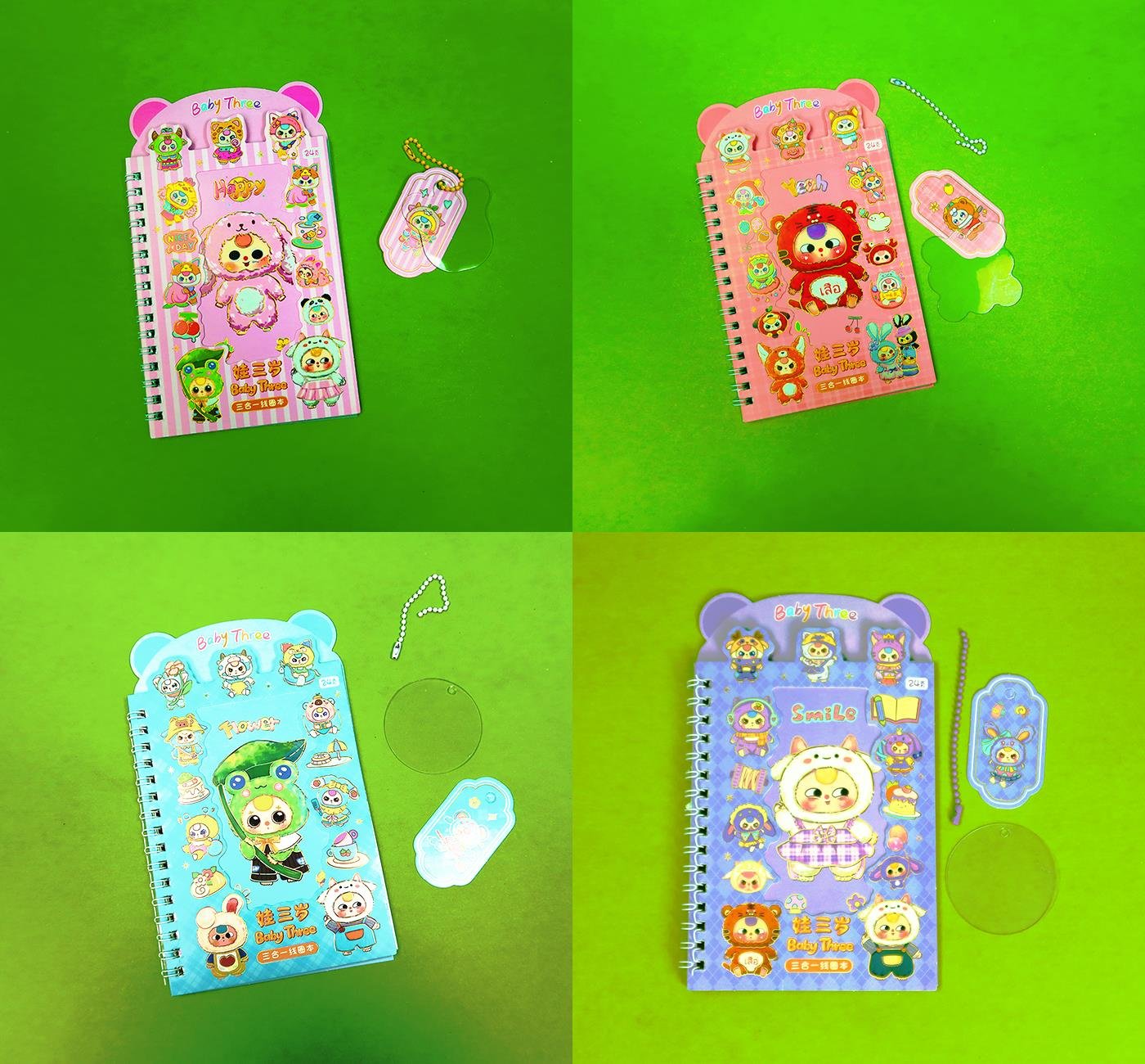 Bam 2128 24 sayfa Yandan spiralli Sticker anahtarlık defter x24