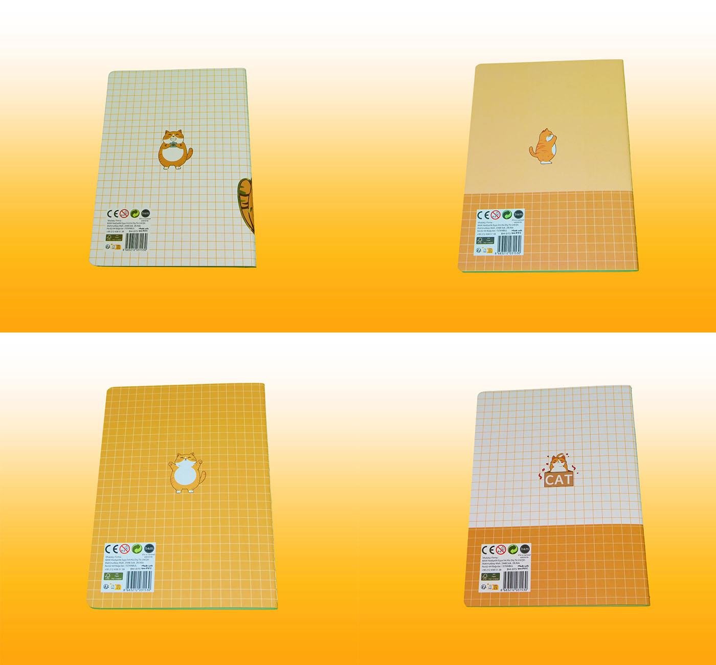 Bam 2173 Kedi Tasarımlı Çizgisiz Defter x12