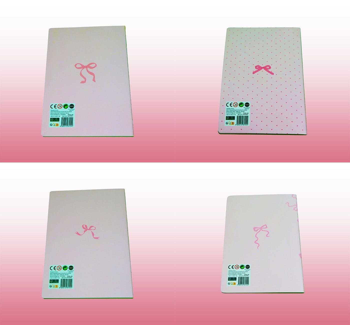 Bam 2175 Pembe Kurdeleli Tasarımlı Çizgisiz Defter x12