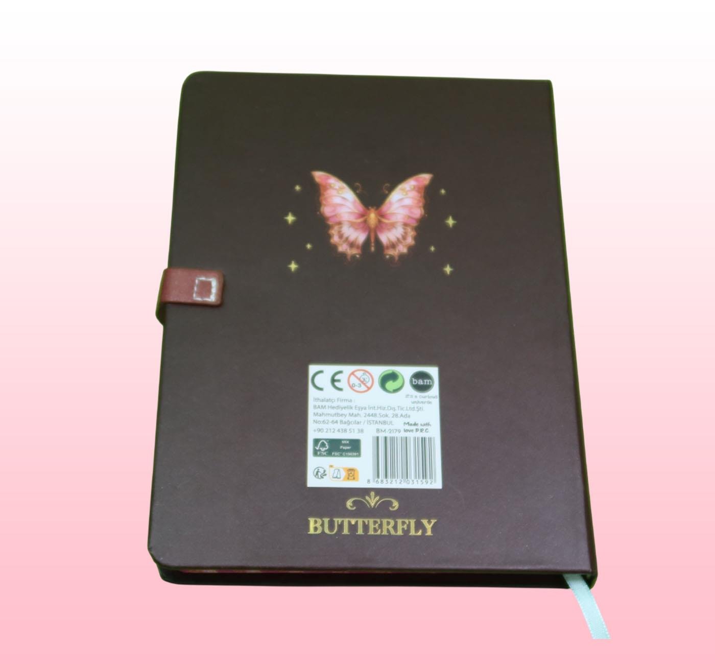 Bam 2179 Kelebek Tasarımlı Mıknatıs Kapaklı Defter x12