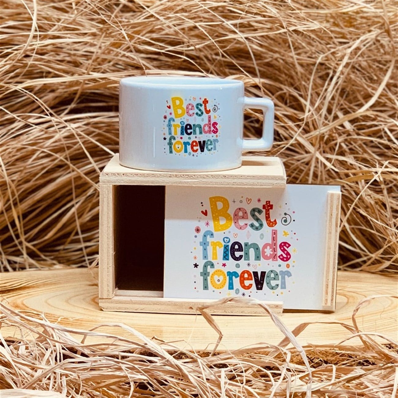 Best Friends Forever Tasarımlı Ahşap Kutulu Kupa Toptan