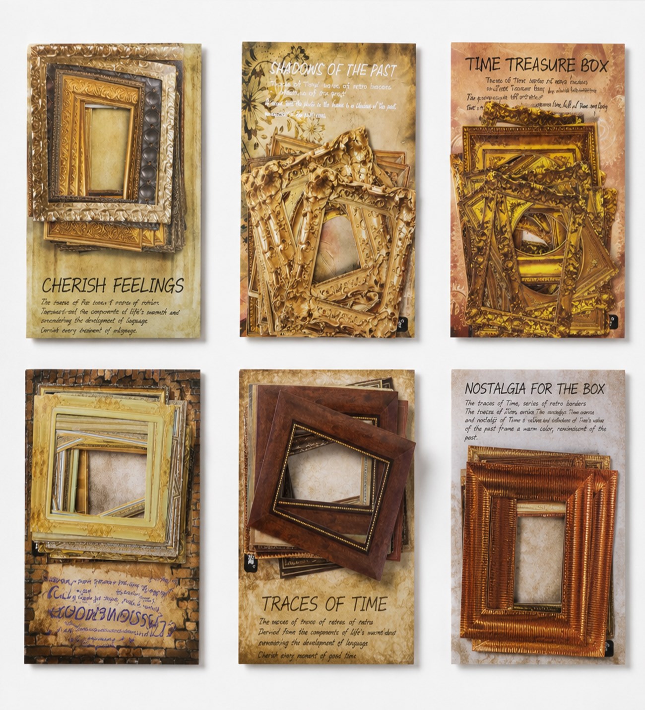 BM-2594 Nostaljik Çerçeve Scrapbook Süsleme Kağıt Seti 30 Adet x 12