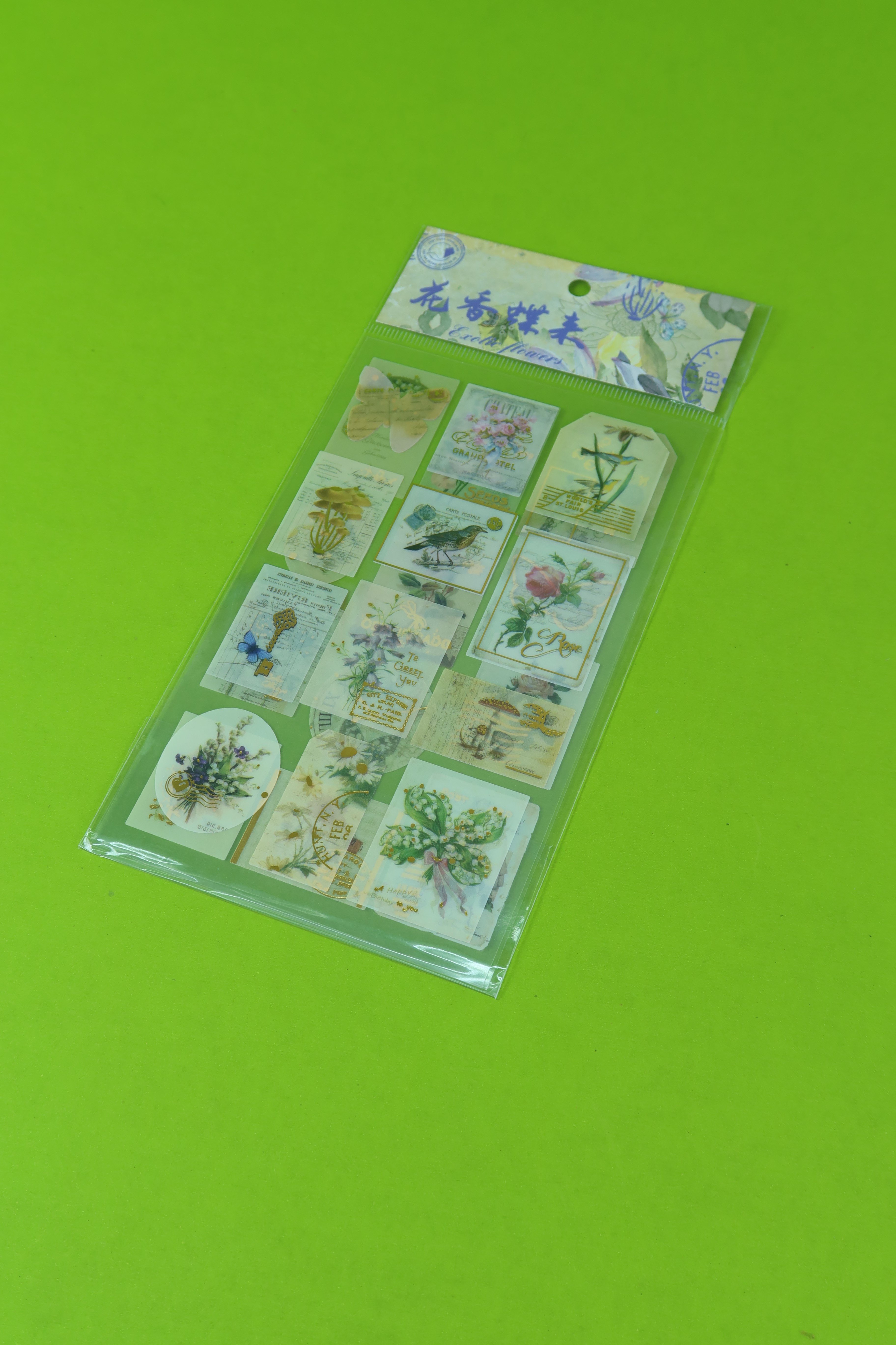 BM-2598 Şeffaf Vintage Pul Sticker Seti 2 Sayfa x 48