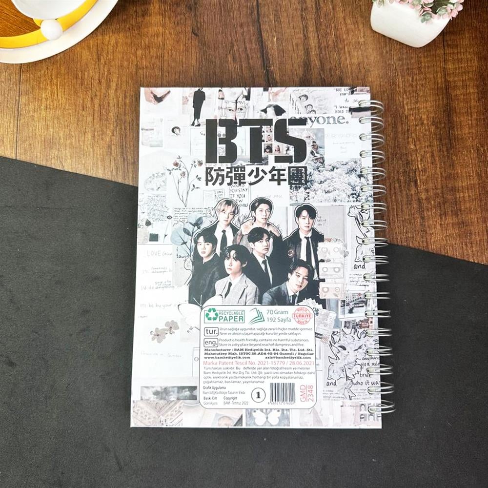Bts Tasarımlı Çizgili Spiralli Defter 