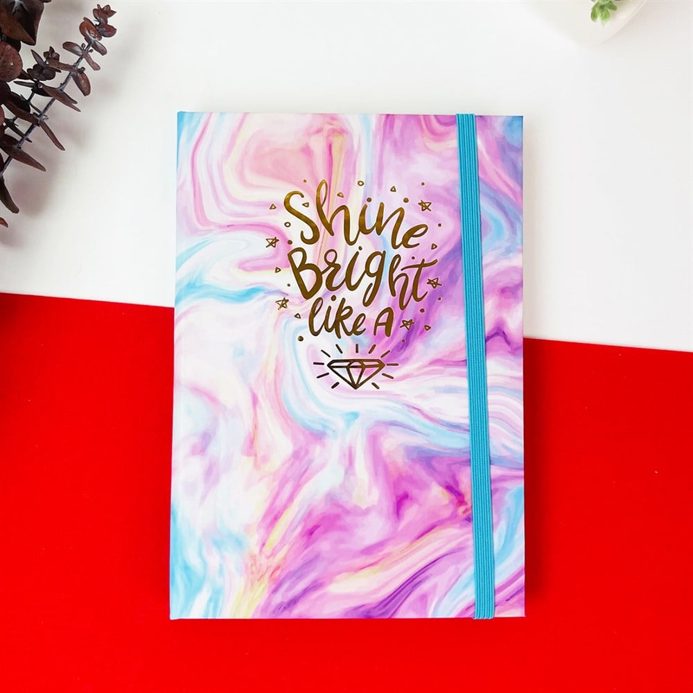 Elmas Mottolu Tasarım Lastikli Defter