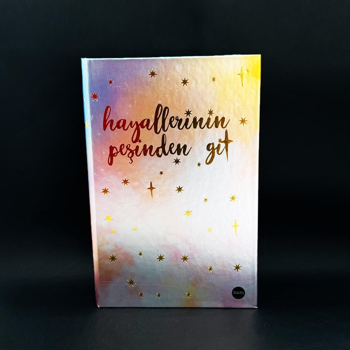 Hayallerinin Peşinden Git Tasarımlı Metal Kapaklı Lastikli Defter