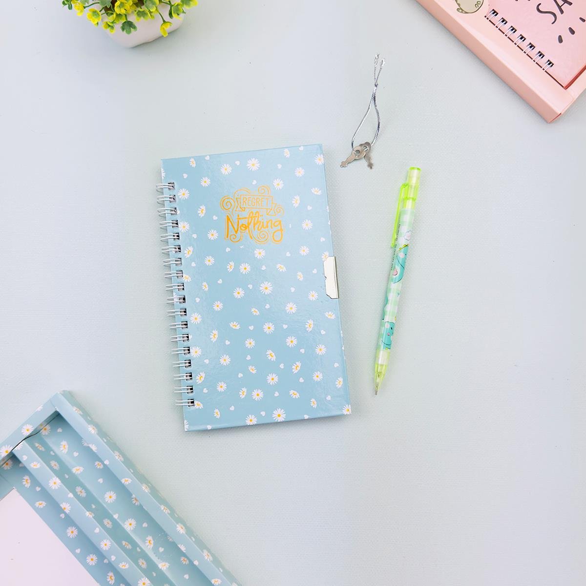 İngilizce Mottolu Kilitli Defter