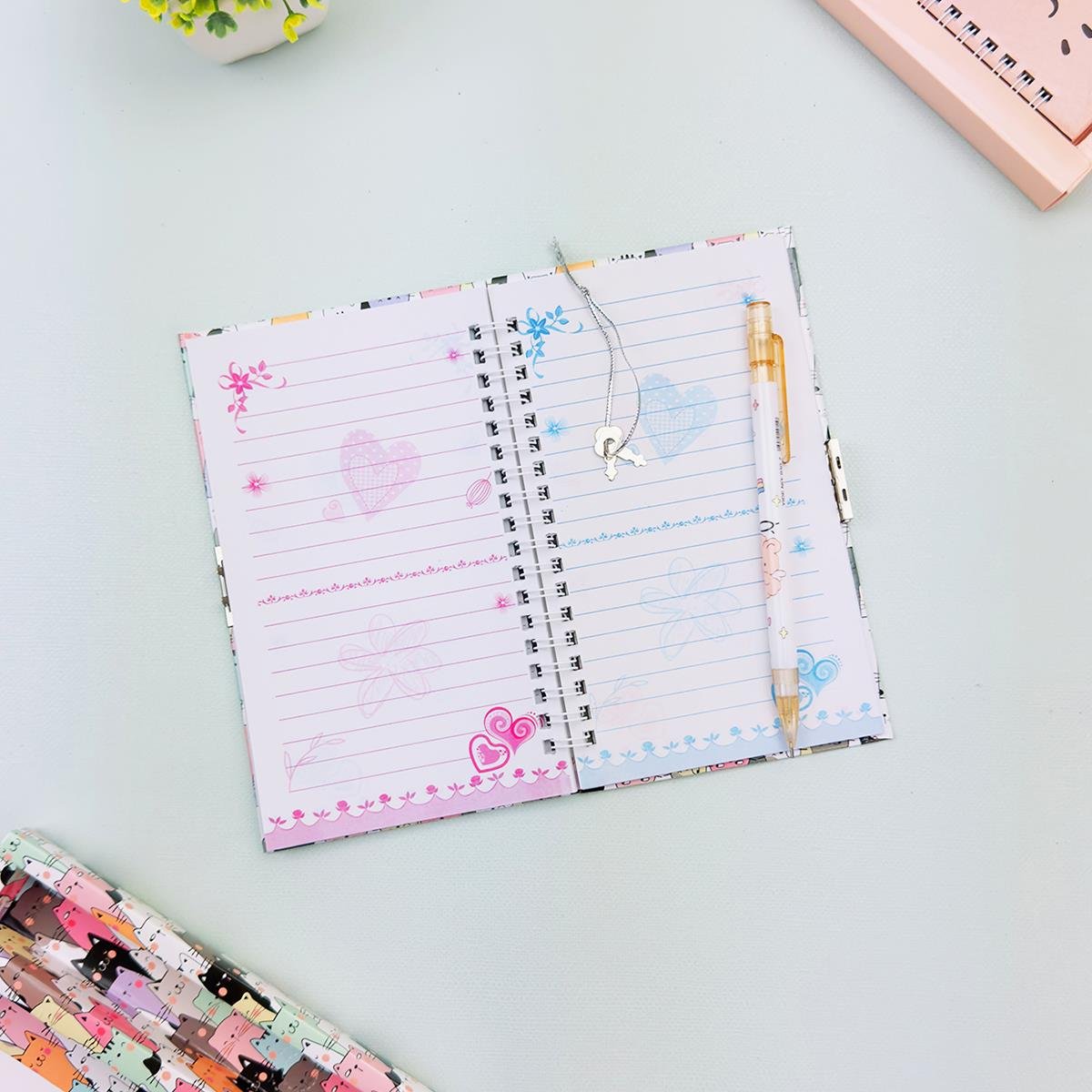 İngilizce Mottolu Kilitli Defter