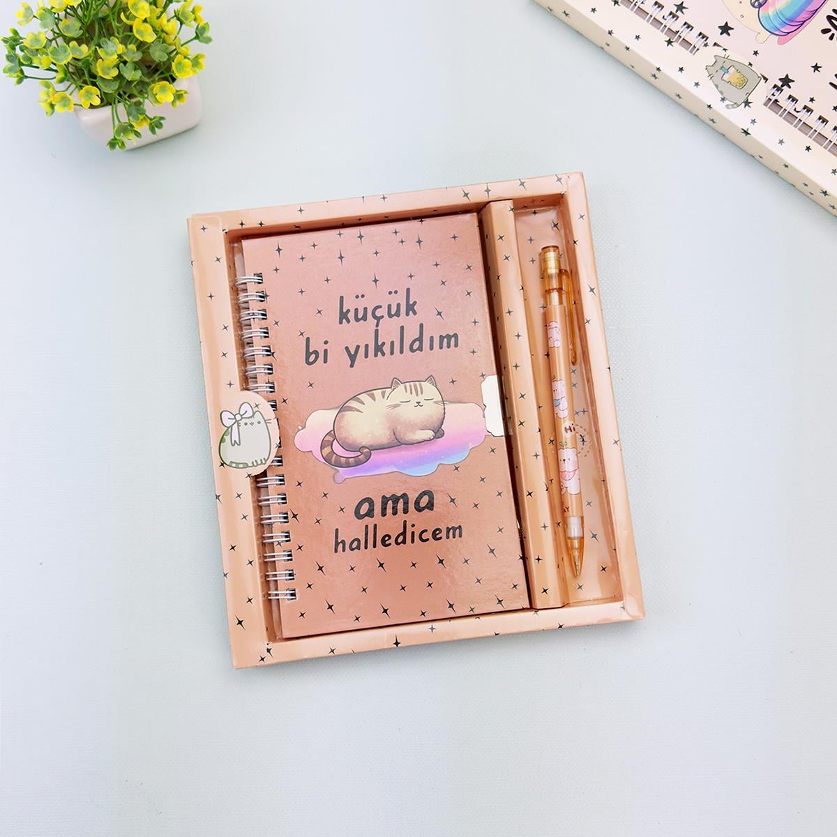 Kedi Mottolu Kilitli Defter
