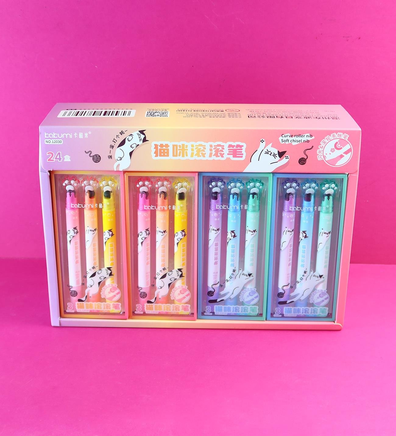 Kedi Patili Çift Taraflı Keçeli Kalem x24