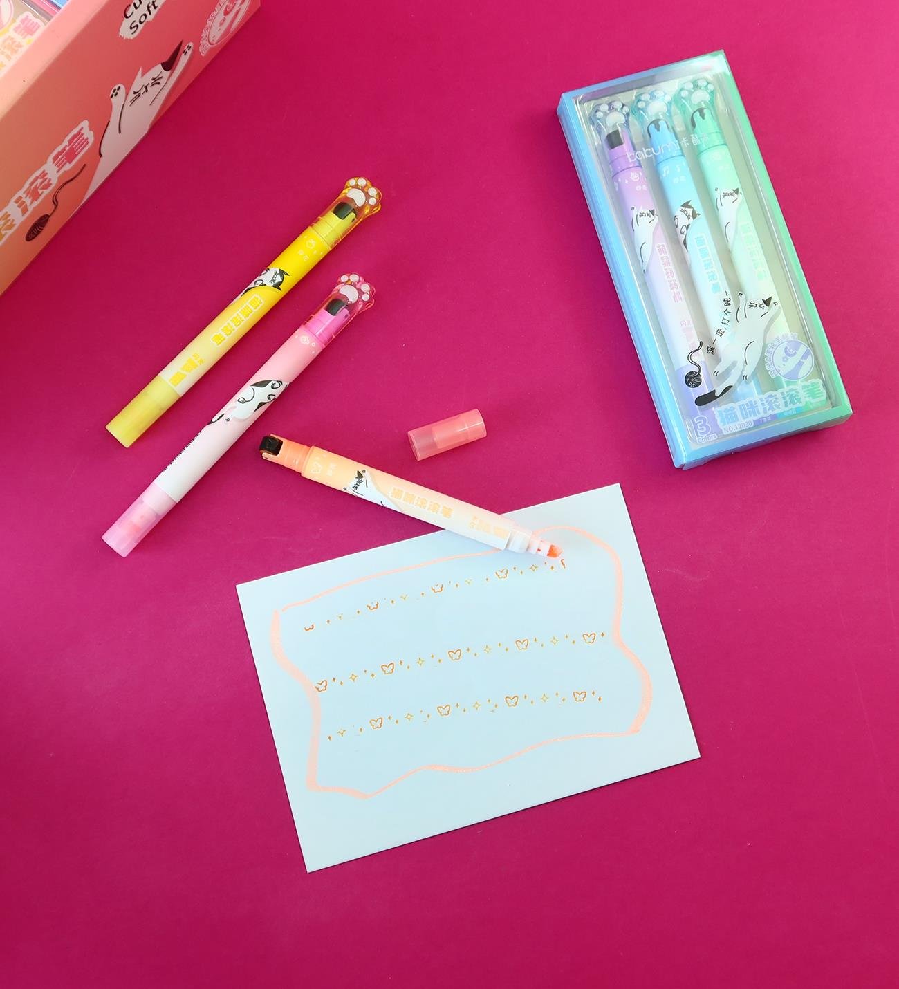 Kedi Patili Çift Taraflı Keçeli Kalem x24