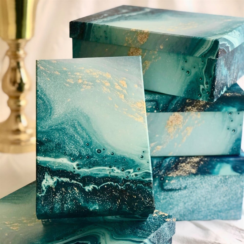 Mavi Ebruli Tasarımlı 5'li Kutu