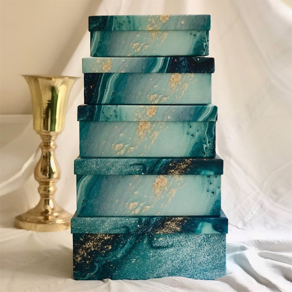 Mavi Ebruli Tasarımlı 5'li Kutu