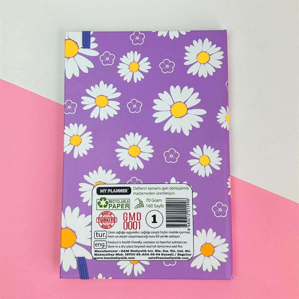 Mor Papatya  Lastikli Defter