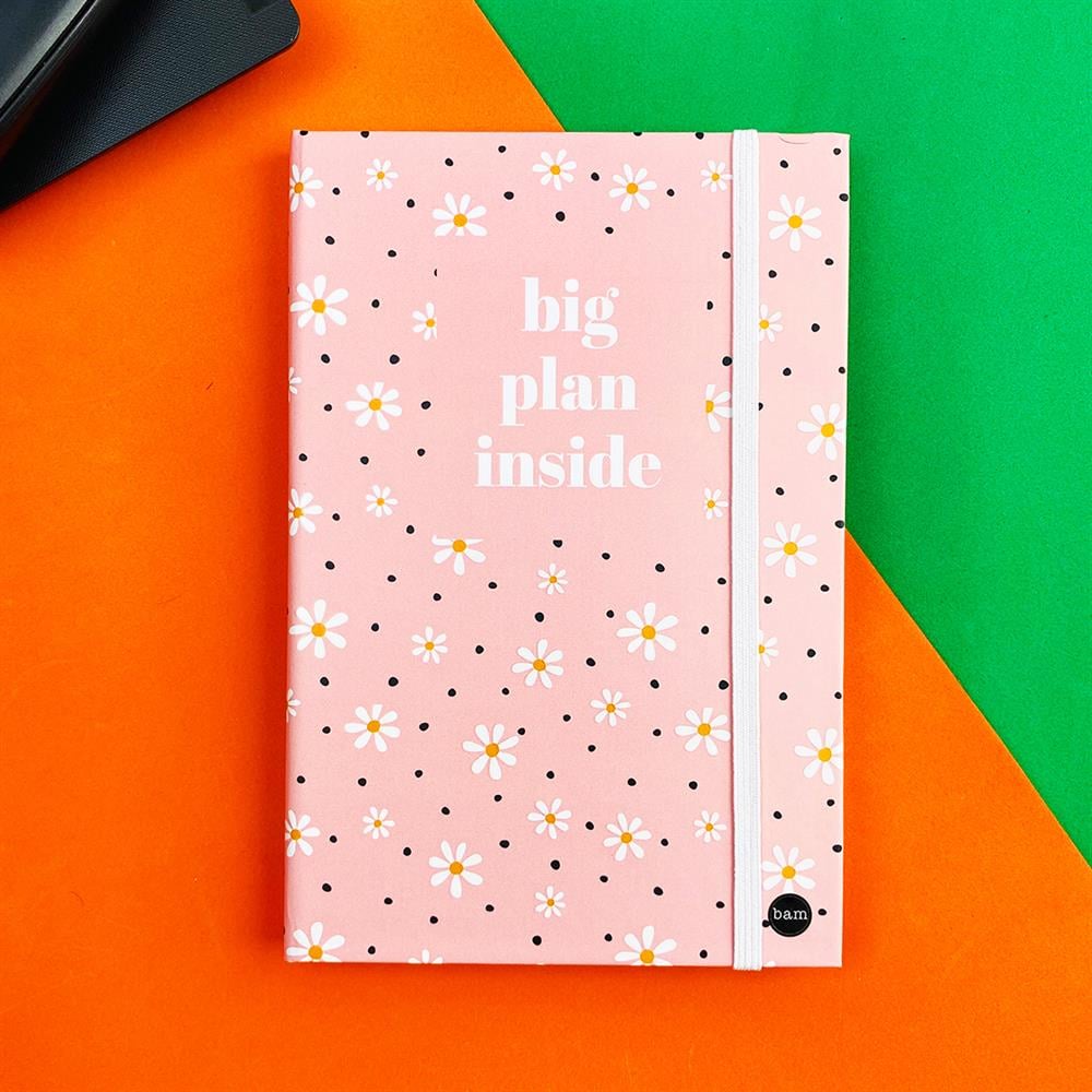 Pembe Papatya Tasarımlı Lastikli Defter
