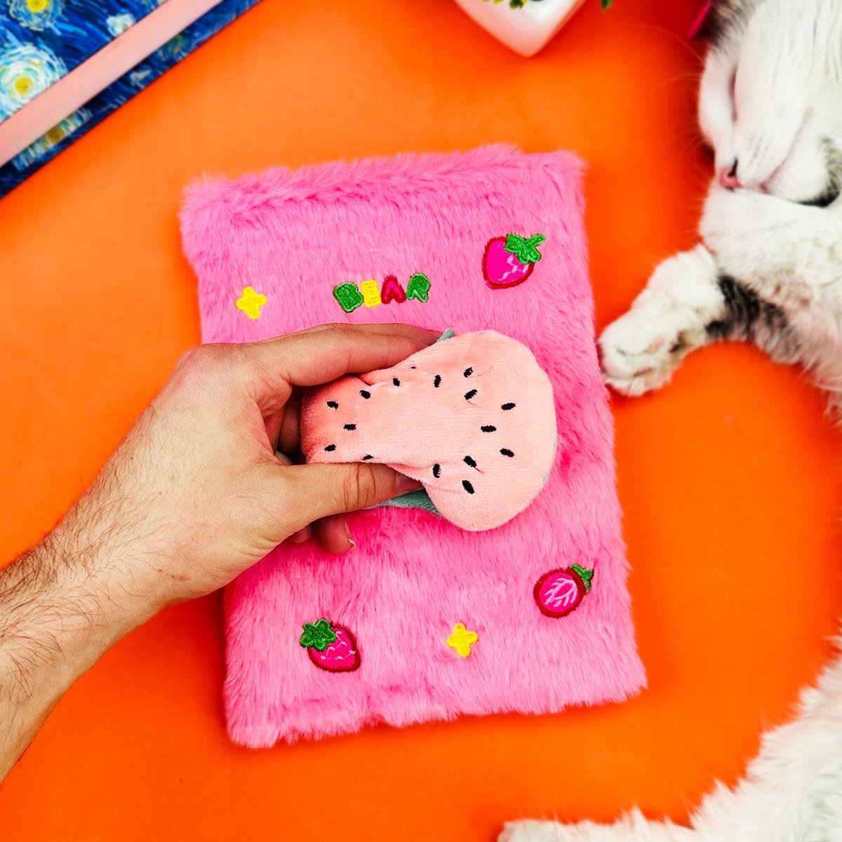 Sevimli Meyve Kabartmalı Peluş Defter