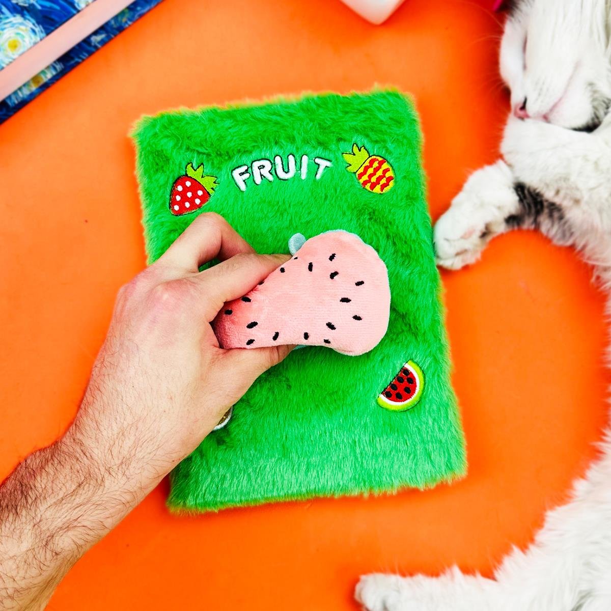 Sevimli Meyve Kabartmalı Peluş Defter