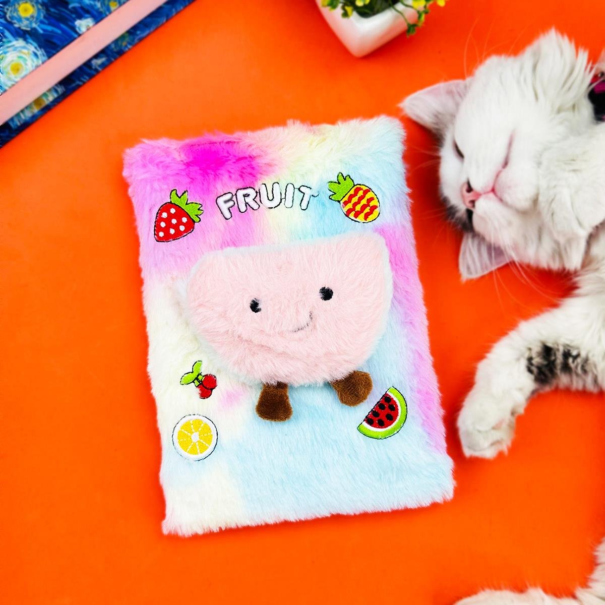 Sevimli Meyve Kabartmalı Peluş Defter