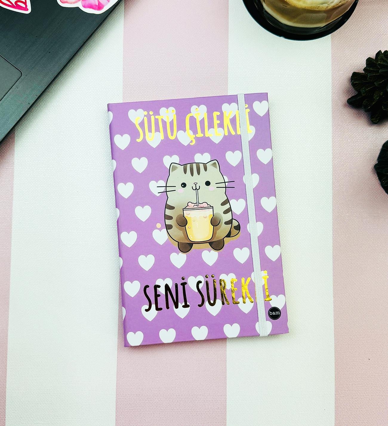 Sütü Çilekli V2 Tasarımlı Lastikli Defter