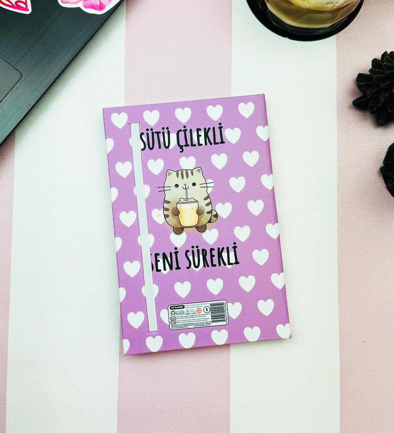 Sütü Çilekli V2 Tasarımlı Lastikli Defter